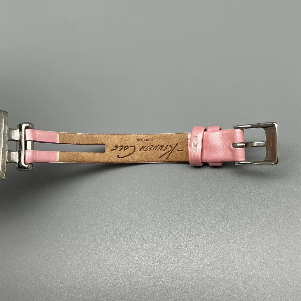 Kenneth Cole Womens Watch 20mm Silver Dial Pink Leather Square New Battery